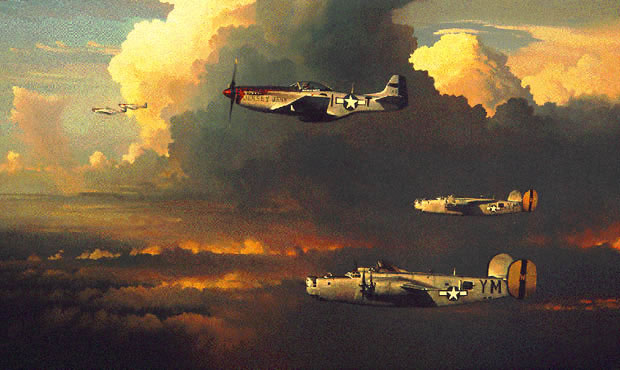 "Among the Columns of Thor"-William S. Phillips-B-24 & P-51 Aviation Art